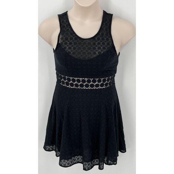 Free People Black Daisy  Mini Dress Cutout Lace Upper Bodice Size 8 - Picture 1 of 12